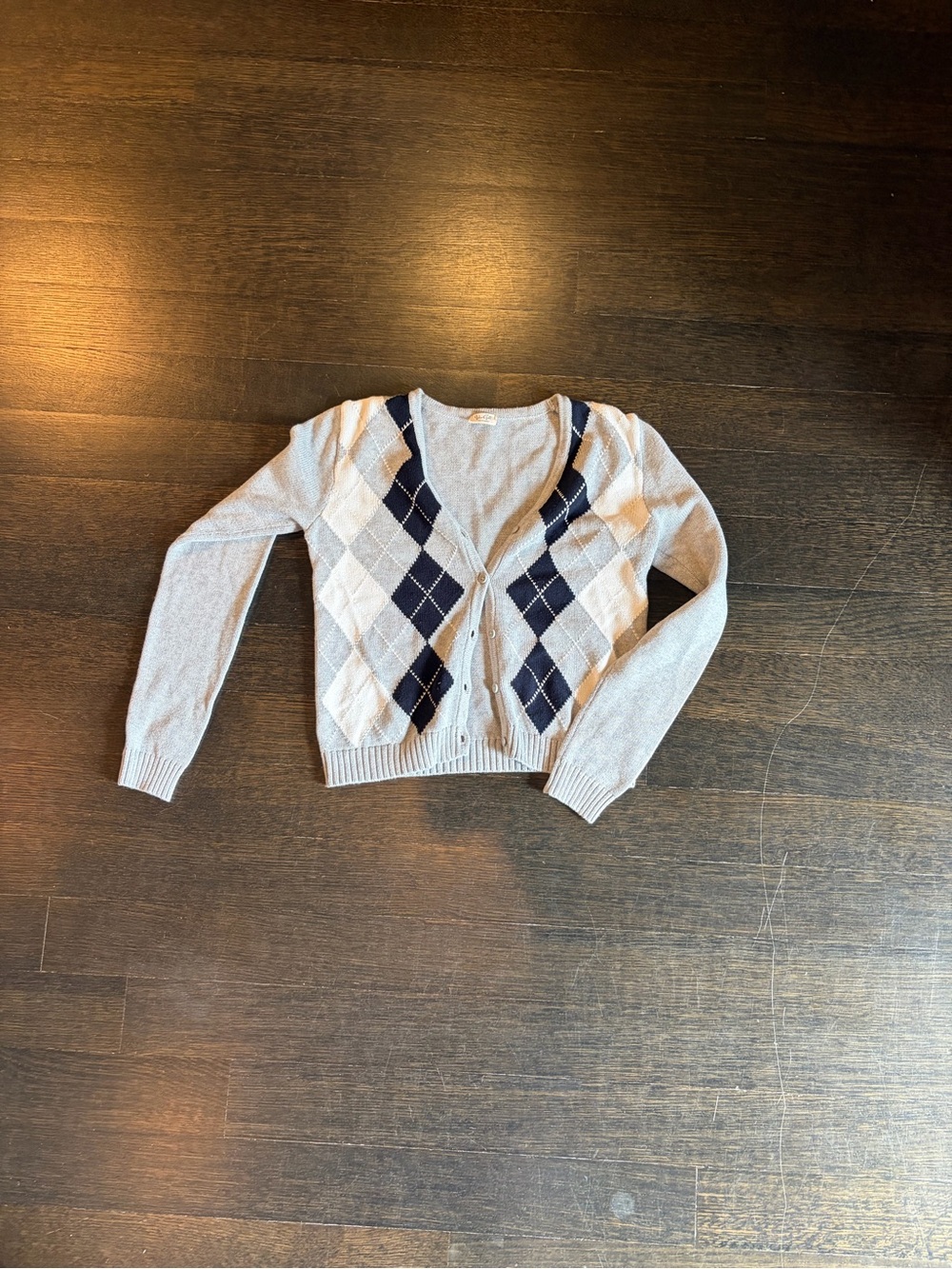 Brandy Melville Light Gray and Navy Argyle Cardigan